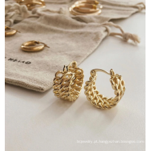 Jóias de moda personalizadas VENDAS AMAZON Brincos de argola da Amazon para mulheres 18k Brincos de corrente dupla circular de ouro 18k